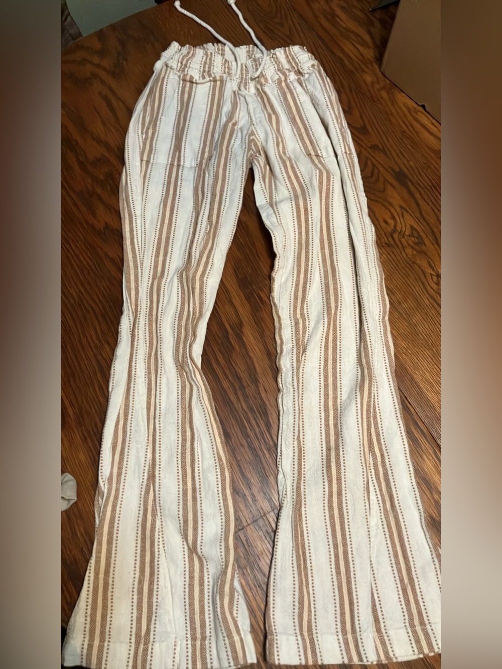 Roxy Lightweight Cream and Tan Striped Drawstring Pants